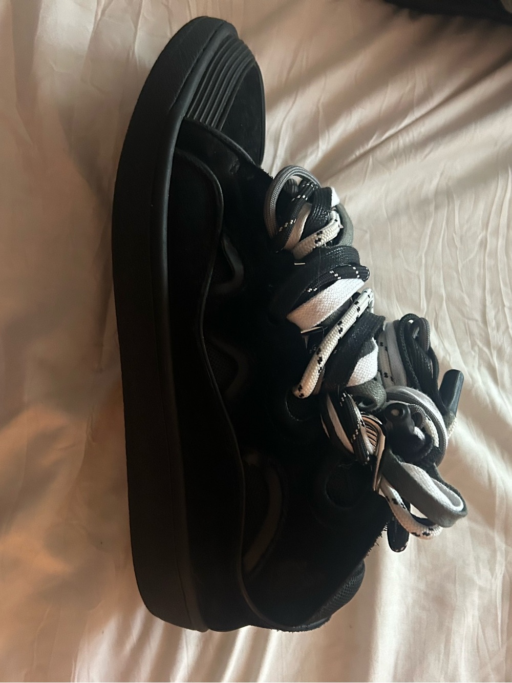 Lanvin Black and White Wrapped Lace High-Top Sneakers - Picture 8 of 9